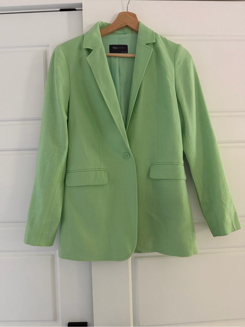 Marks & Spencer Light Green Single-Button Blazer with linen